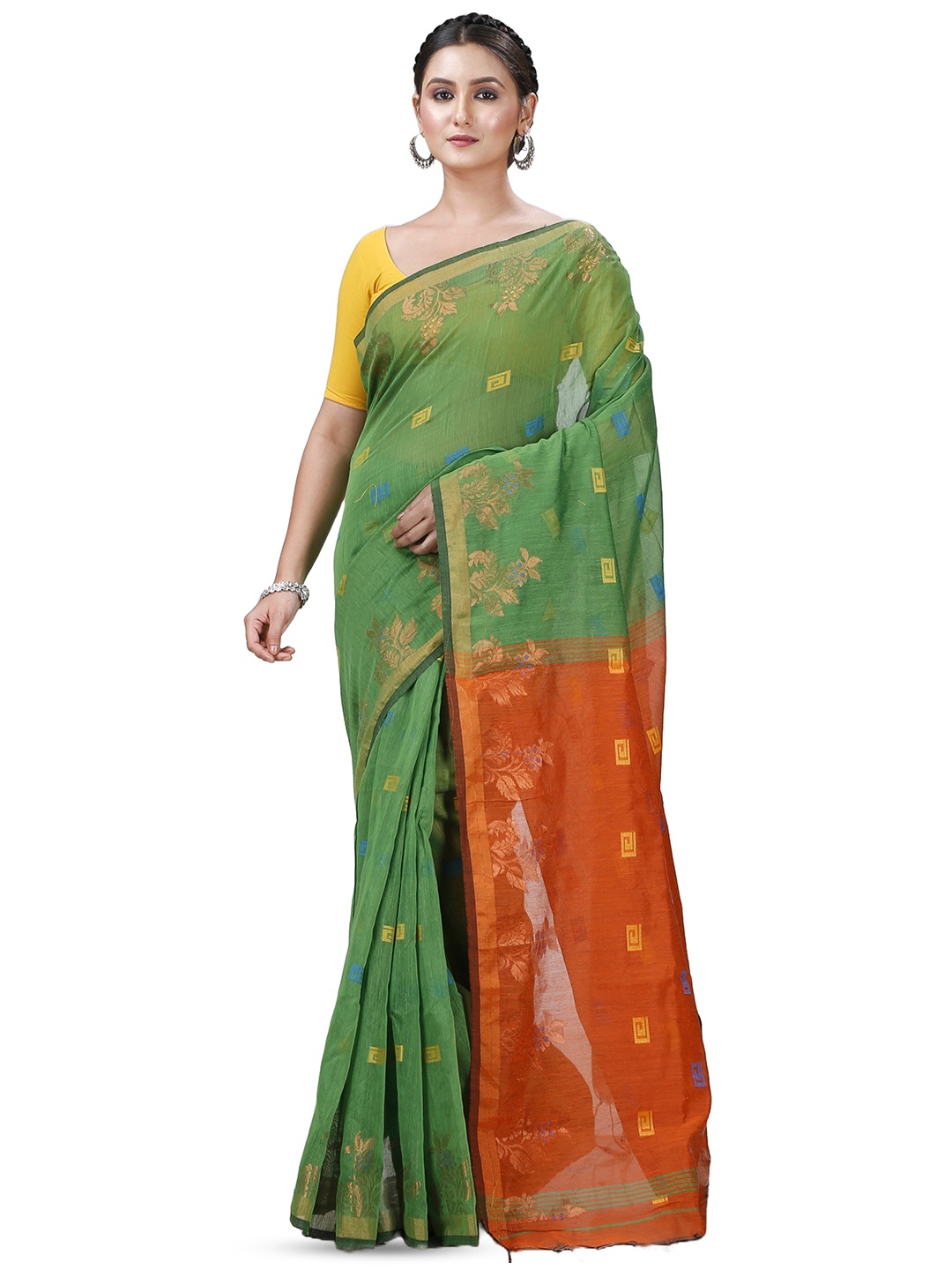 

DipDiya Floral Woven Design Zari Saree, Green