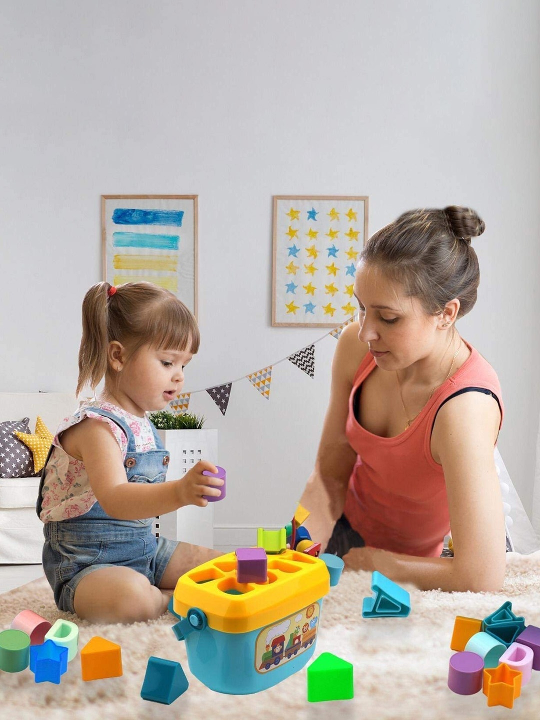

ADKD Kids 16-Pc Baby's First Shape Sorting Blocks, Yellow