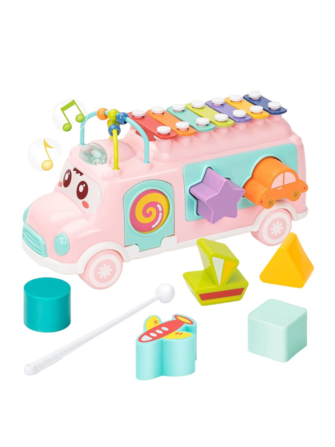 

ADKD Kids Xylophone Musical School Bus With Educational Shape Sorter Toy, Blue