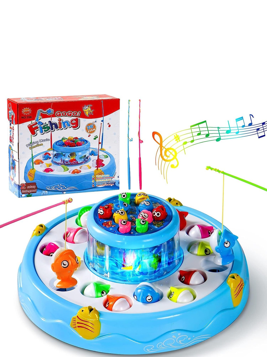 

ADKD Kids Fish Catching Game 26 Fishes & 4 Pods With Music & Lights Toy, Blue