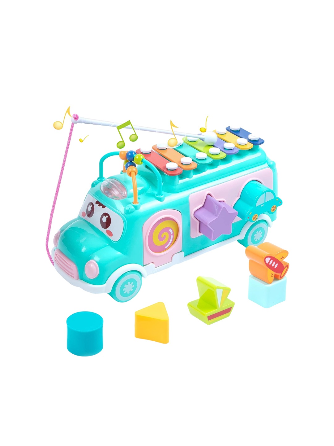 

ADKD Kids Xylophone Musical School Bus With Shape Sorter Toy, Blue