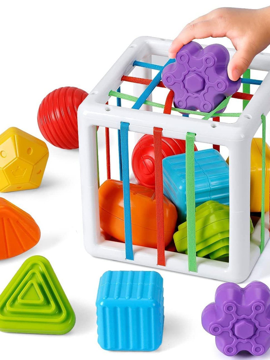 

ADKD Kids 6 Pieces BPA Free Shape Sorter Montessori Baby Toys, Red