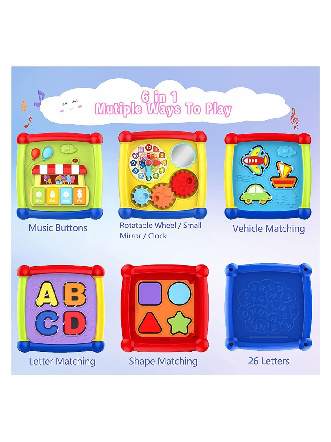 ADKD 5 in 1 Early Learning Shape Sorter Activity Learning and Development Toys, Blue
