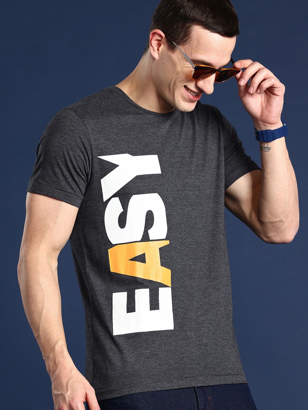 

Mast & Harbour Men Typography Printed T-shirt, Charcoal