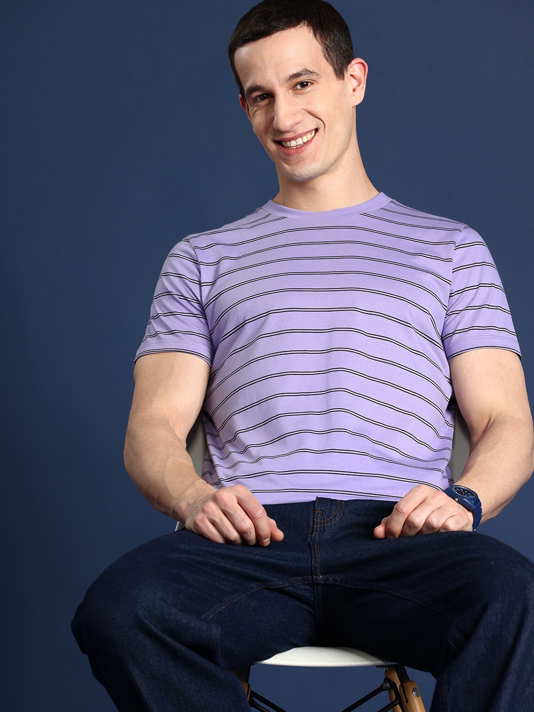 

Mast & Harbour Men Striped T-shirt, Lavender
