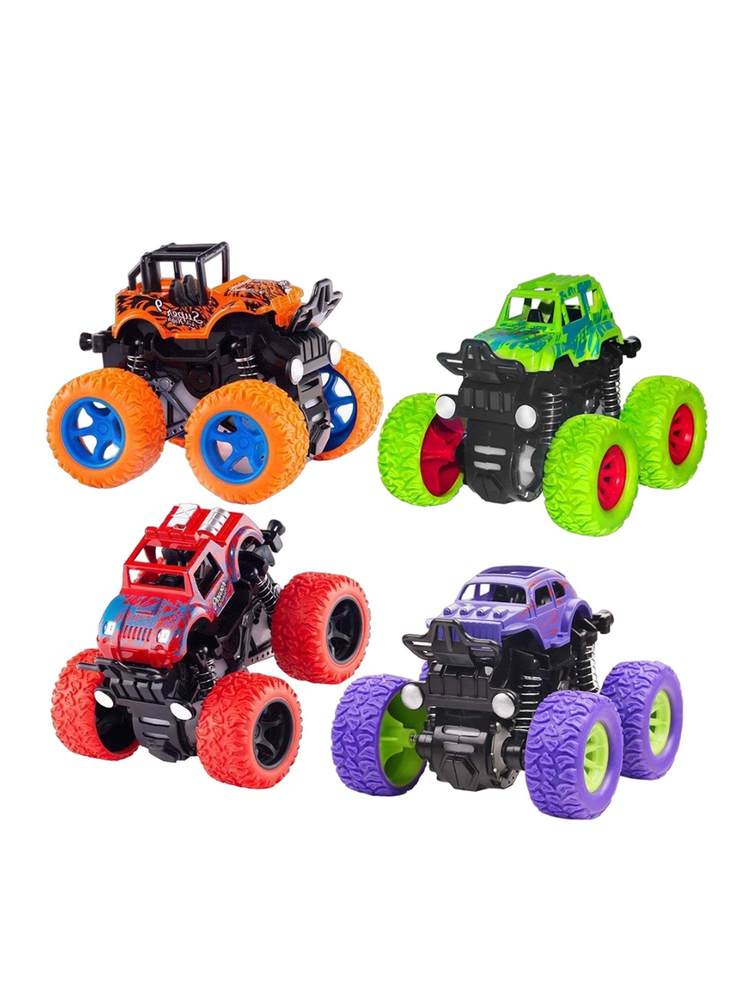 

ADKD Kids Set Of 4 Mini Unbreakable Friction Powered Monster Cars, Green