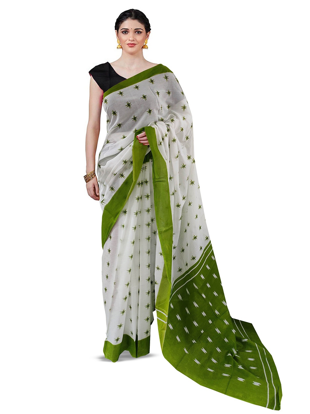 

JAIPURI BLOCK PRINT Block Printed Pure Cotton Saree, Green