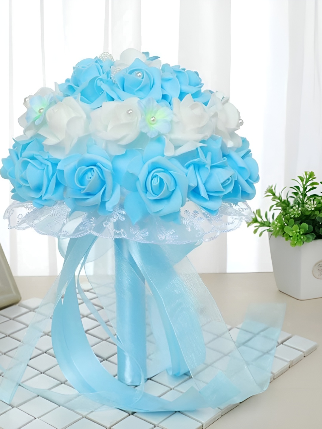 

Satyam Kraft Blue 12 Pieces Rose Artificial Flower