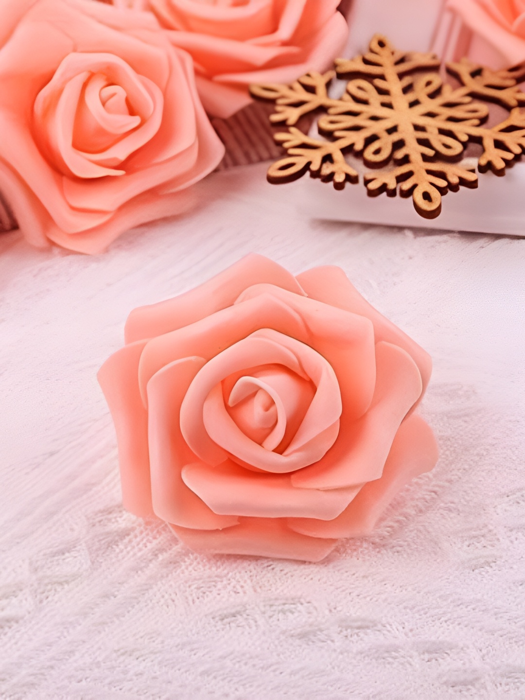 

Satyam Kraft Peach Coloured 12 Pieces Rose Artificial Flower