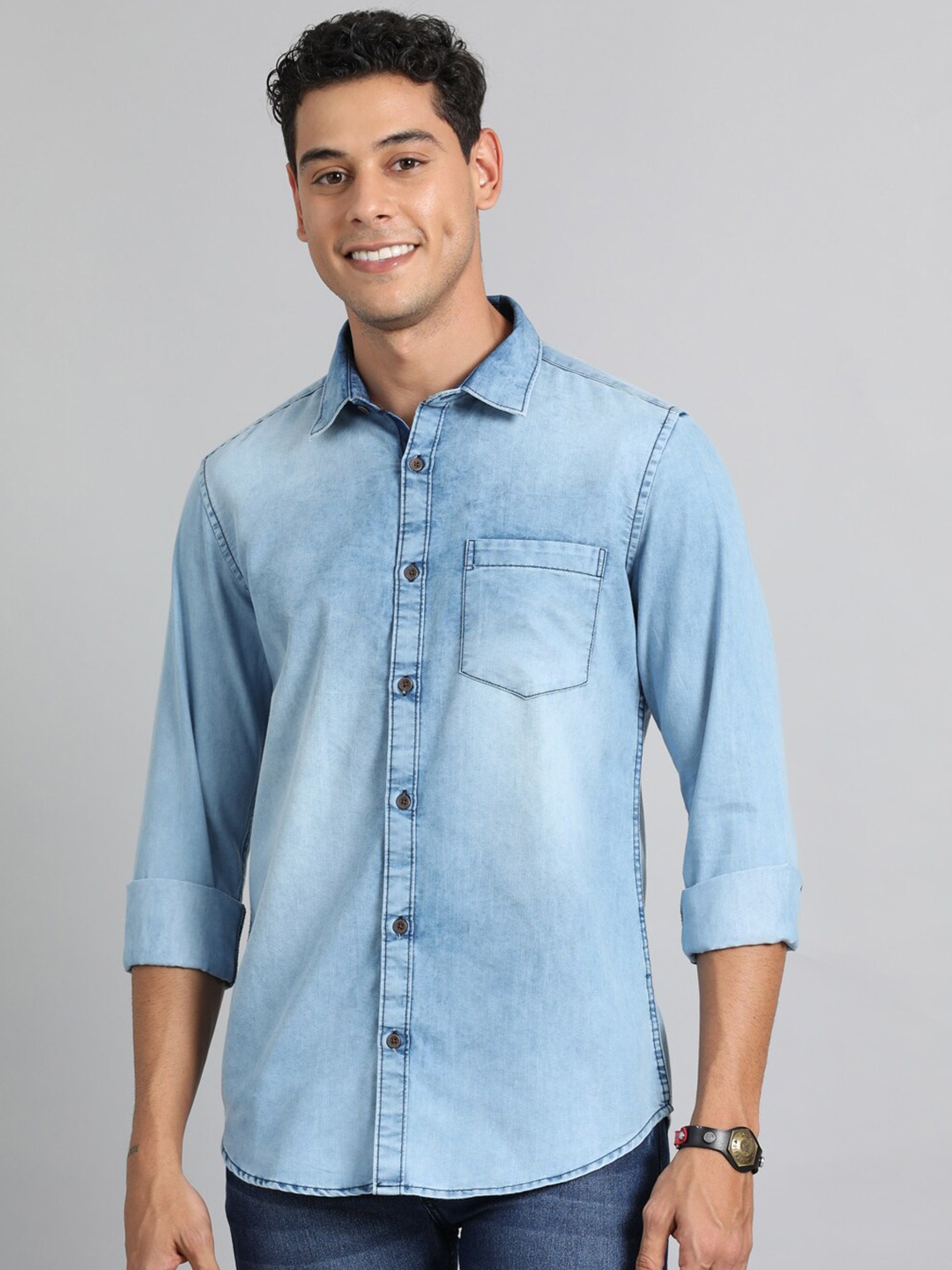 

Bushirt Comfort Faded Denim Casual Shirt, Blue