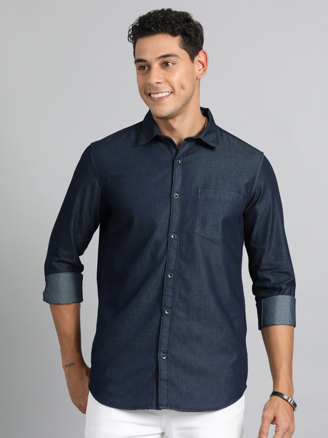 

Bushirt Comfort Denim Casual Shirt, Navy blue