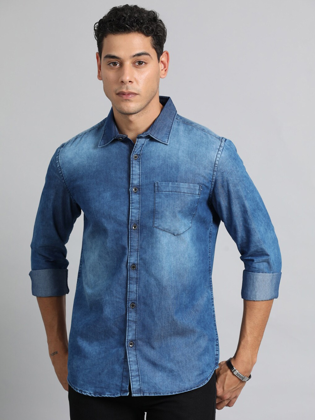 

Bushirt Comfort Faded Denim Casual Shirt, Blue