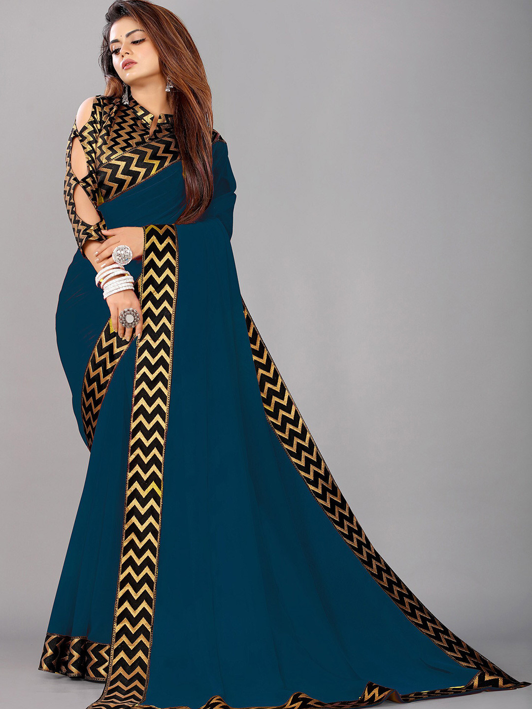 

Reeta Fashion Zari Jacquard Pure Georgette Saree, Blue