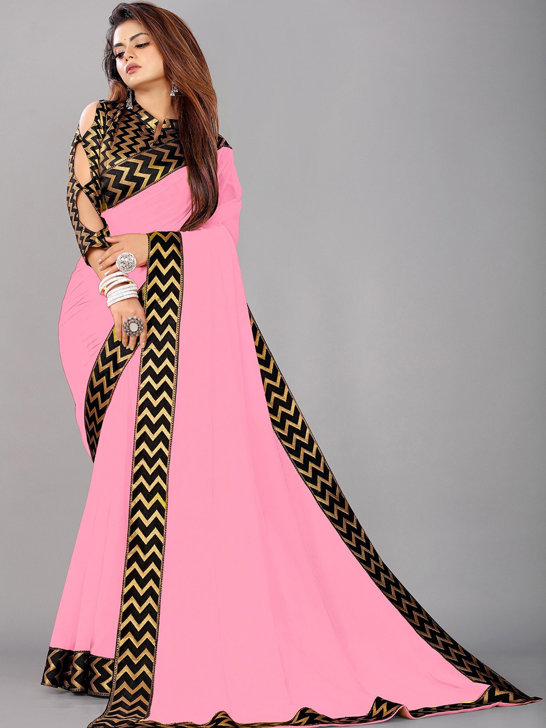 

Reeta Fashion Jacquard Pure Georgette Saree, Pink