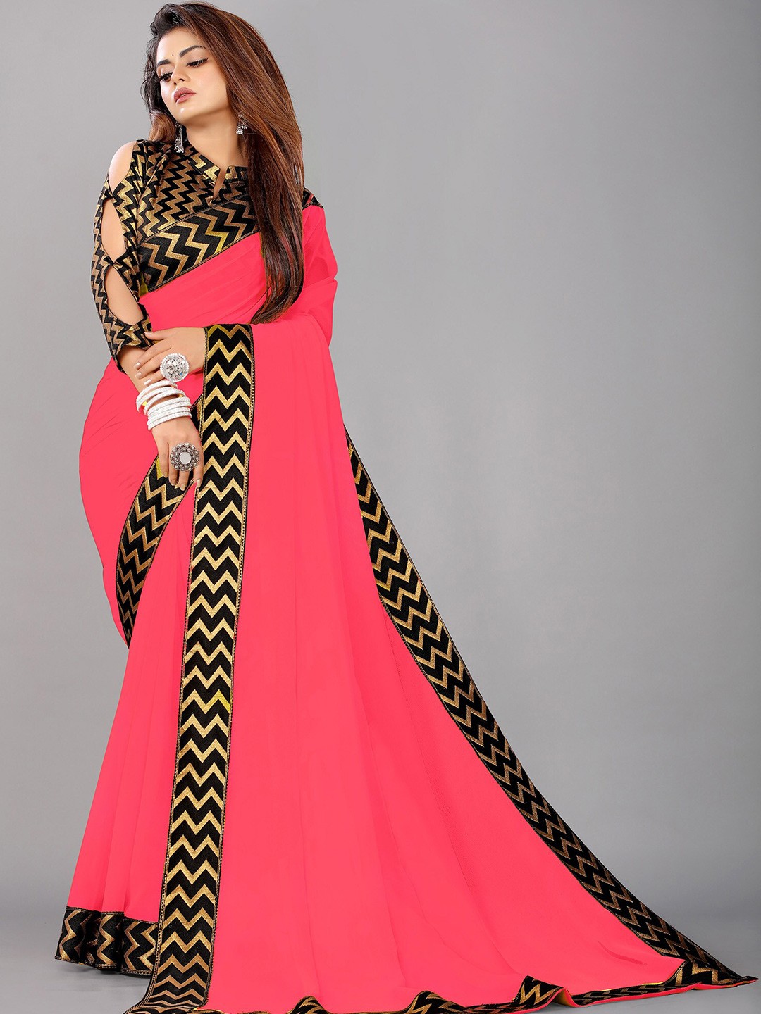 

Reeta Fashion Jacquard Pure Georgette Saree, Pink