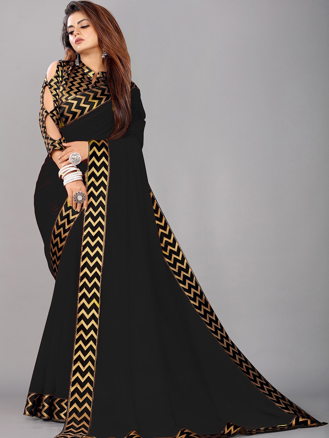 

Reeta Fashion Pure Georgette Lace Saree, Black
