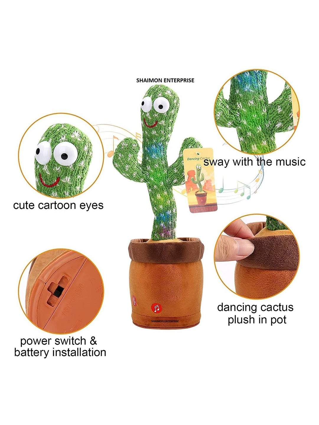 ADKD Kids Singing Talking Recording Dancing Cactus Toy, Green