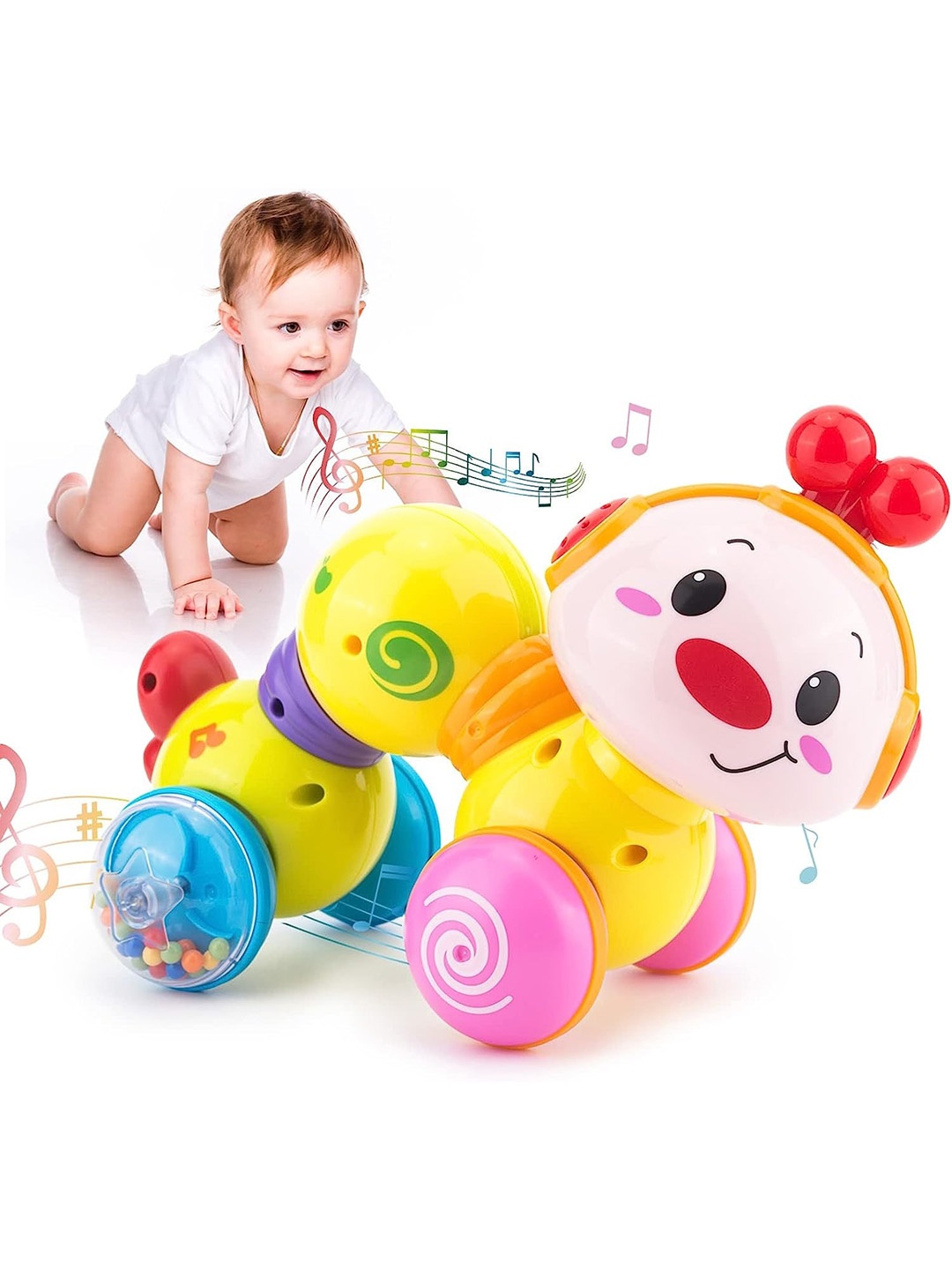 

ADKD Kids Press & Go Cute Caterpillar Crawling Toy With Music & Light, Yellow