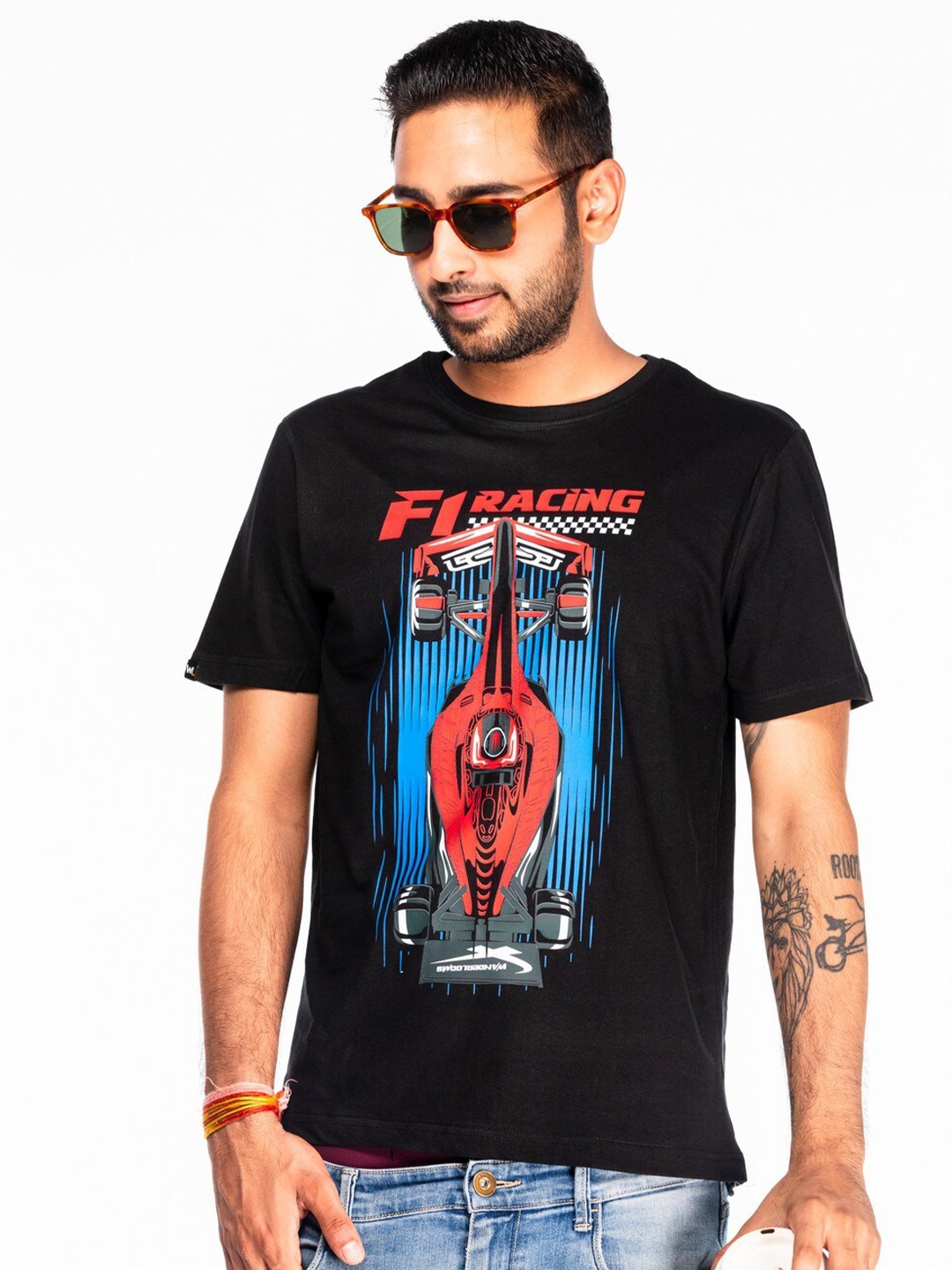 

WANDERLOOMS Graphic Printed Fusion Cotton T-shirt, Black
