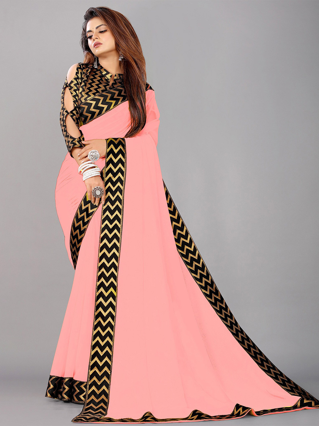 

Reeta Fashion Pure Georgette Lace Saree, Pink