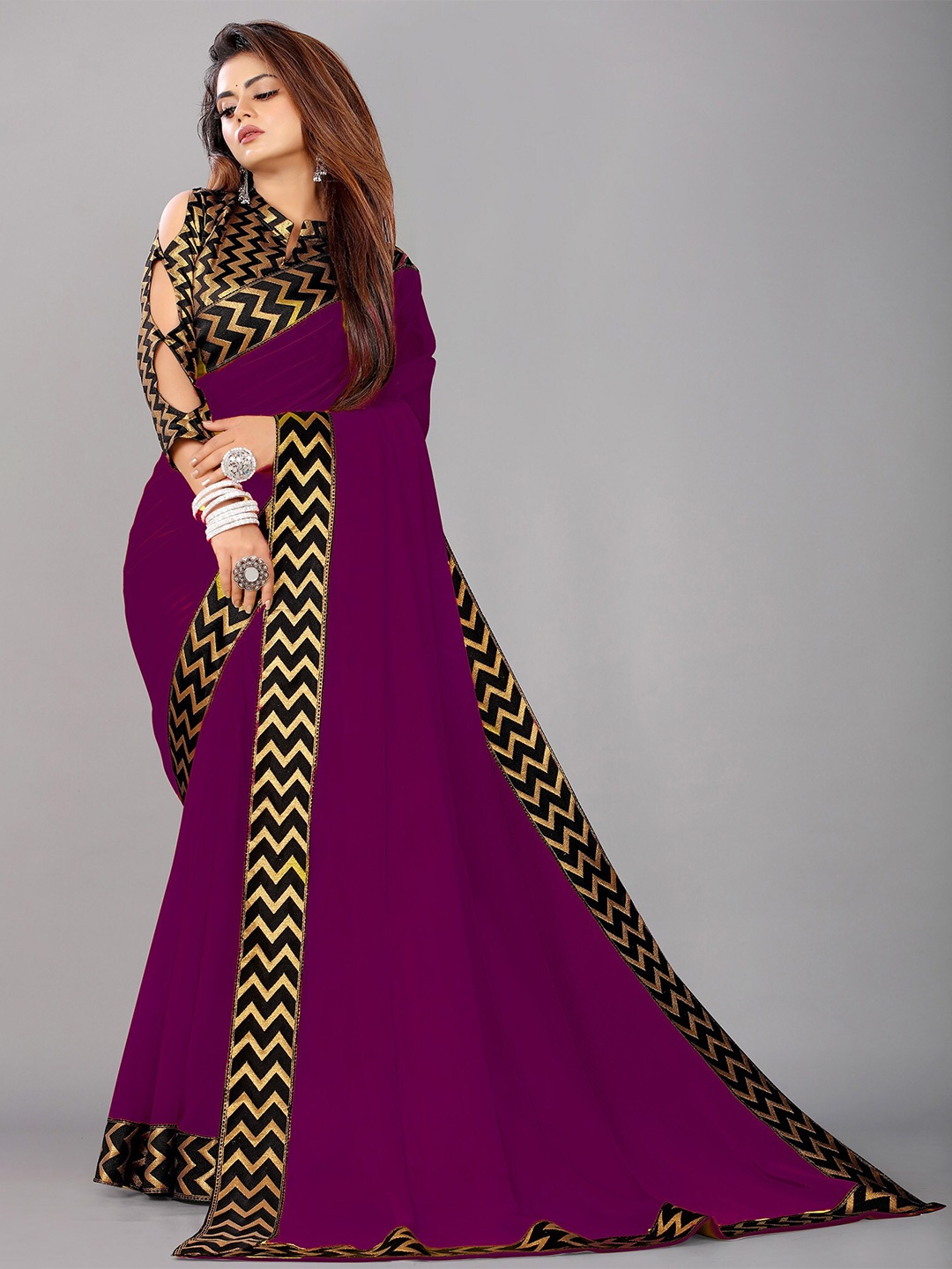 

Reeta Fashion Pure Georgette Lace Saree, Purple