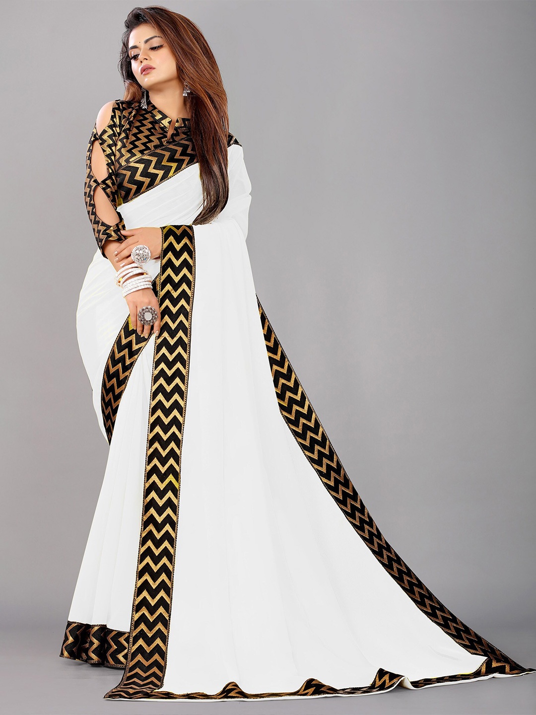 

Reeta Fashion Pure Georgette Lace Saree, White
