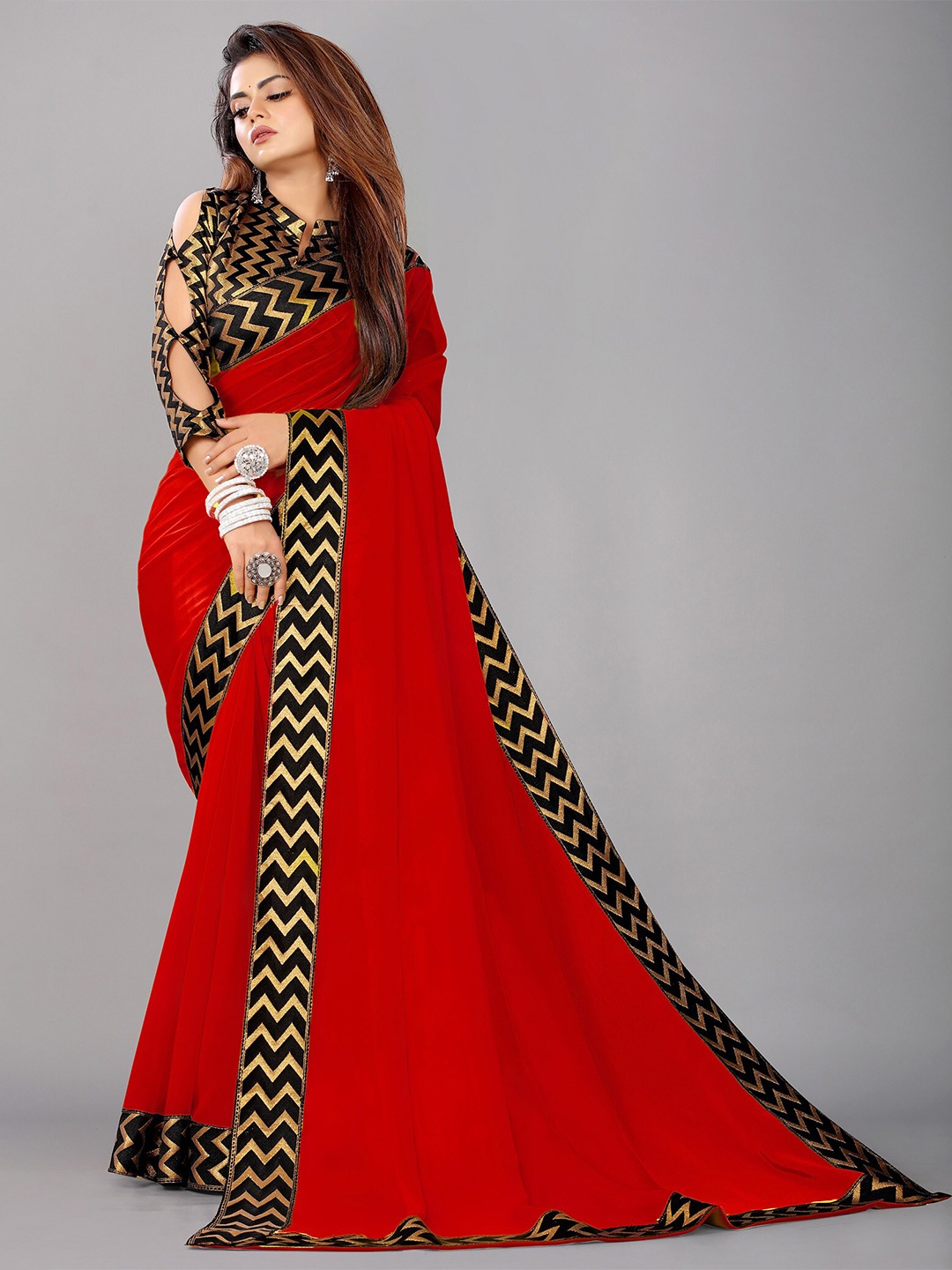 

Reeta Fashion Pure Georgette Lace Saree, Red