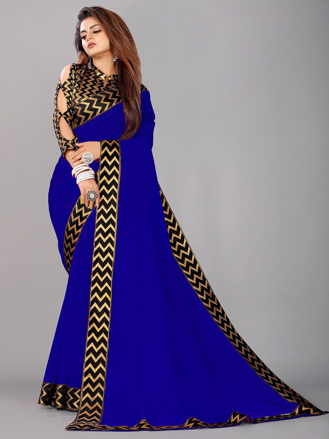 

Reeta Fashion Zari Pure Georgette Lace Saree, Blue