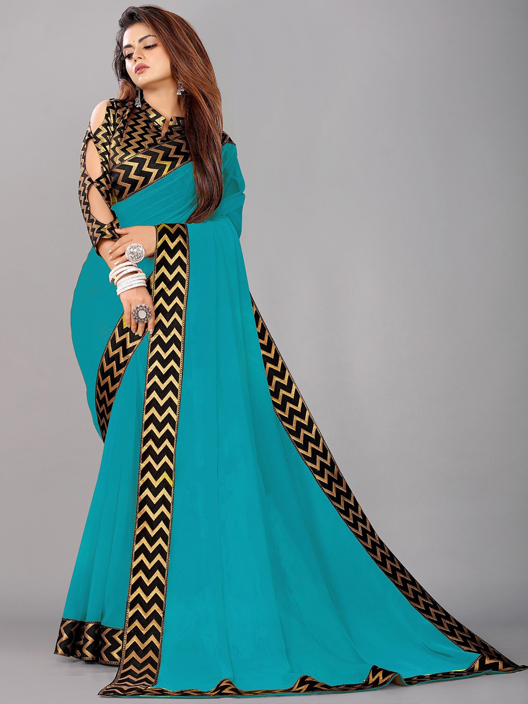 

Reeta Fashion Pure Georgette Lace Saree, Turquoise blue
