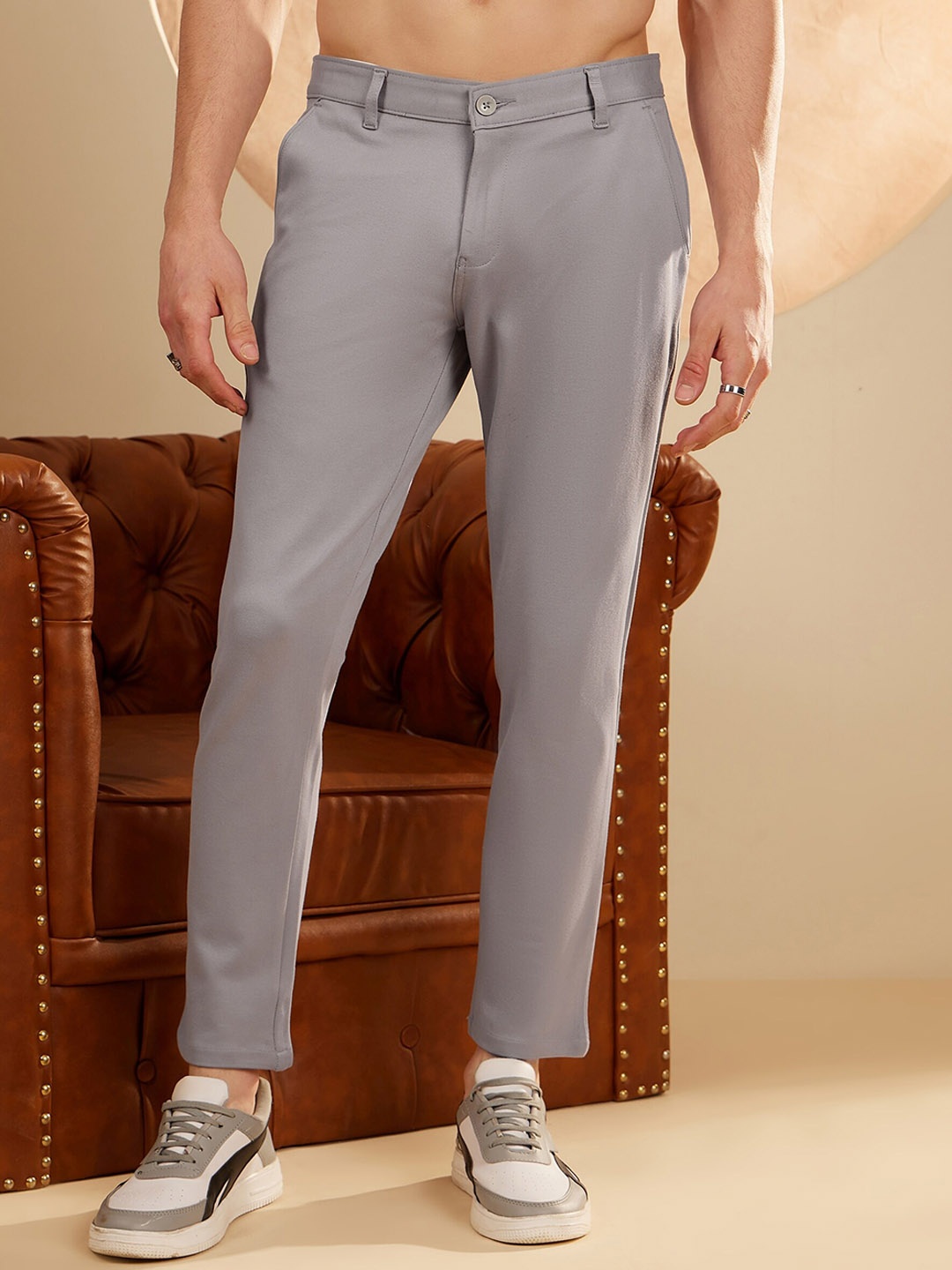 

DENNISON Men Smart Tapered Fit Easy Wash 4-Way Lycra Trouser, Grey