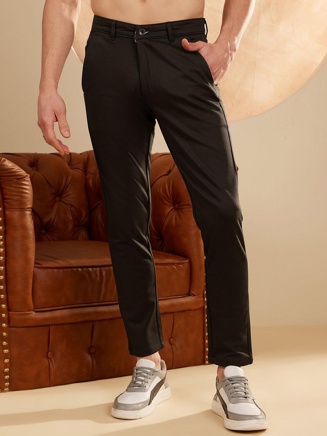 

DENNISON Men Smart Tapered Fit Easy Wash 4-Way Lycra Trouser, Green