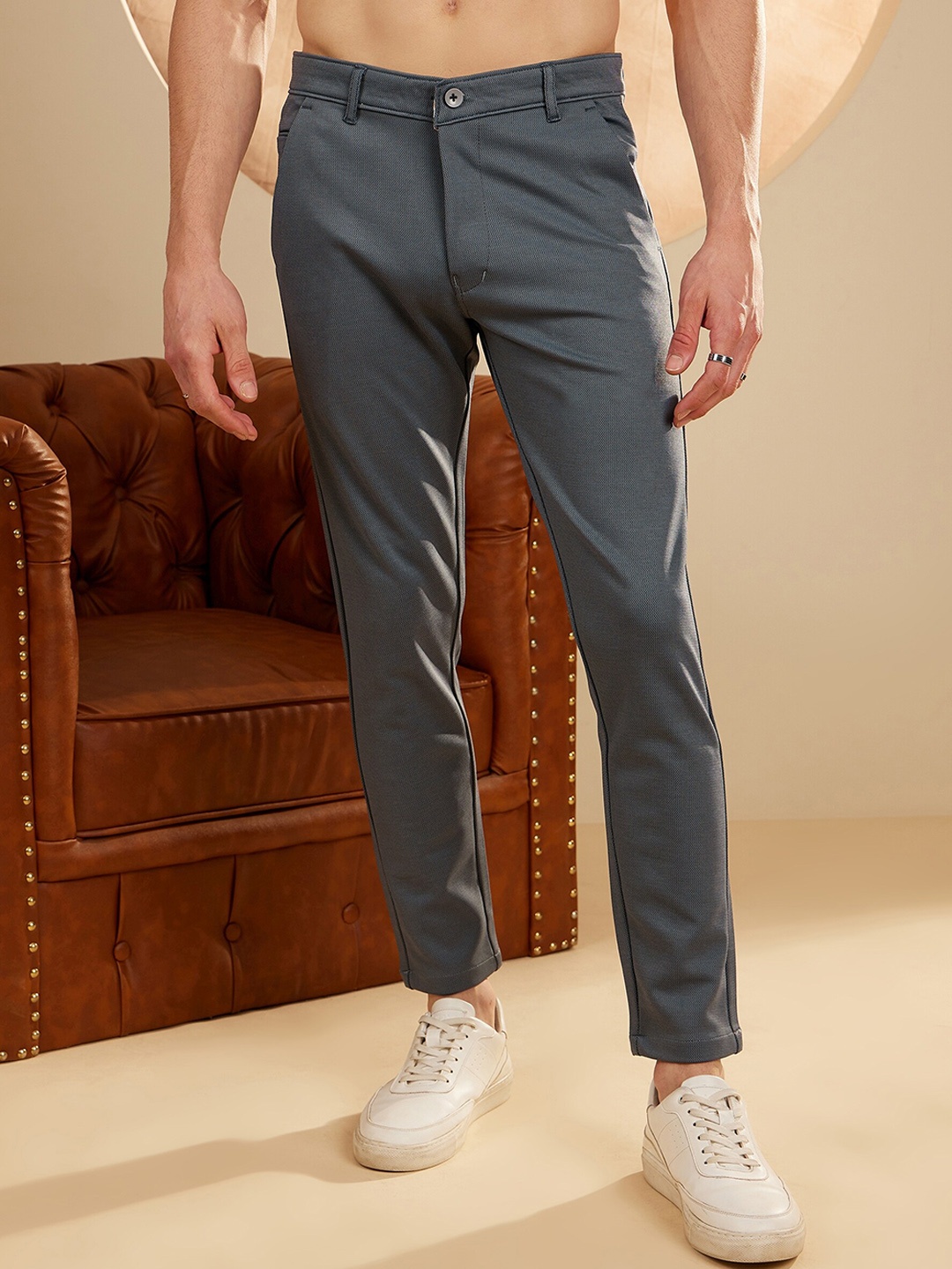 

DENNISON Men Smart Tapered Fit Easy Wash 4-Way Lycra Trouser, Blue