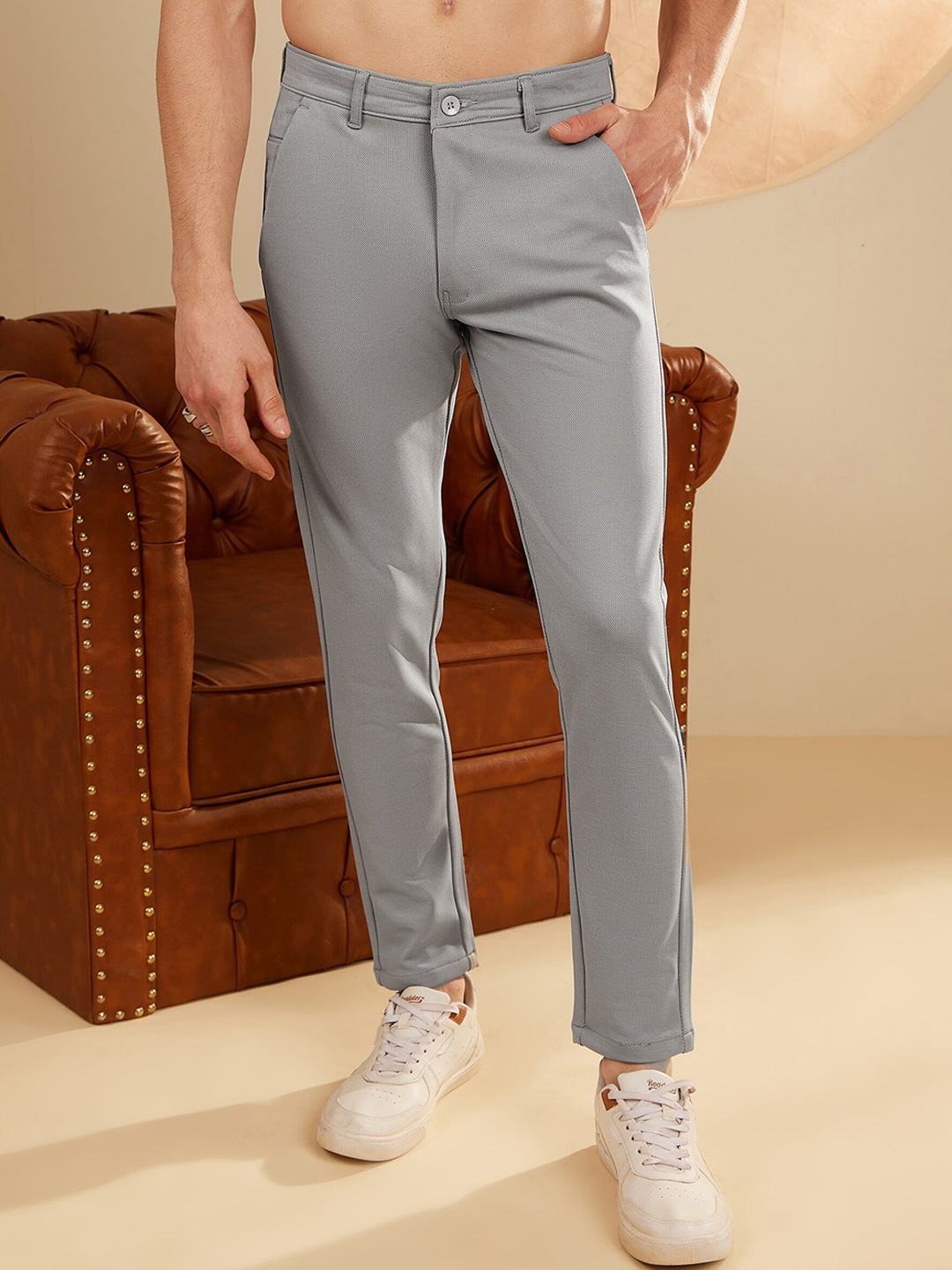 

DENNISON Men Smart Tapered Fit Easy Wash 4-Way Lycra Chinos, Grey