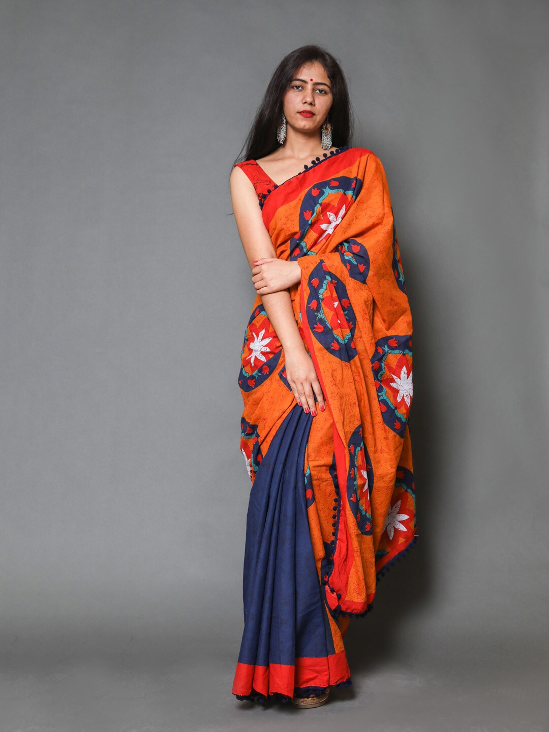 

JAIPURI BLOCK PRINT Ethnic Motifs Printed Pure Cotton Ikat Saree, Brown