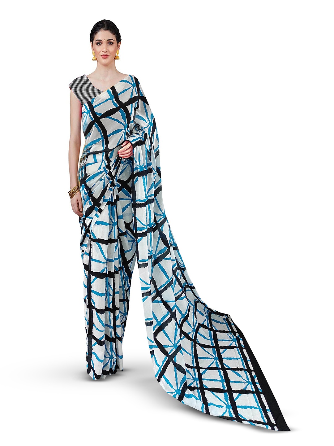

JAIPURI BLOCK PRINT Pure Cotton Block Print Saree, Blue