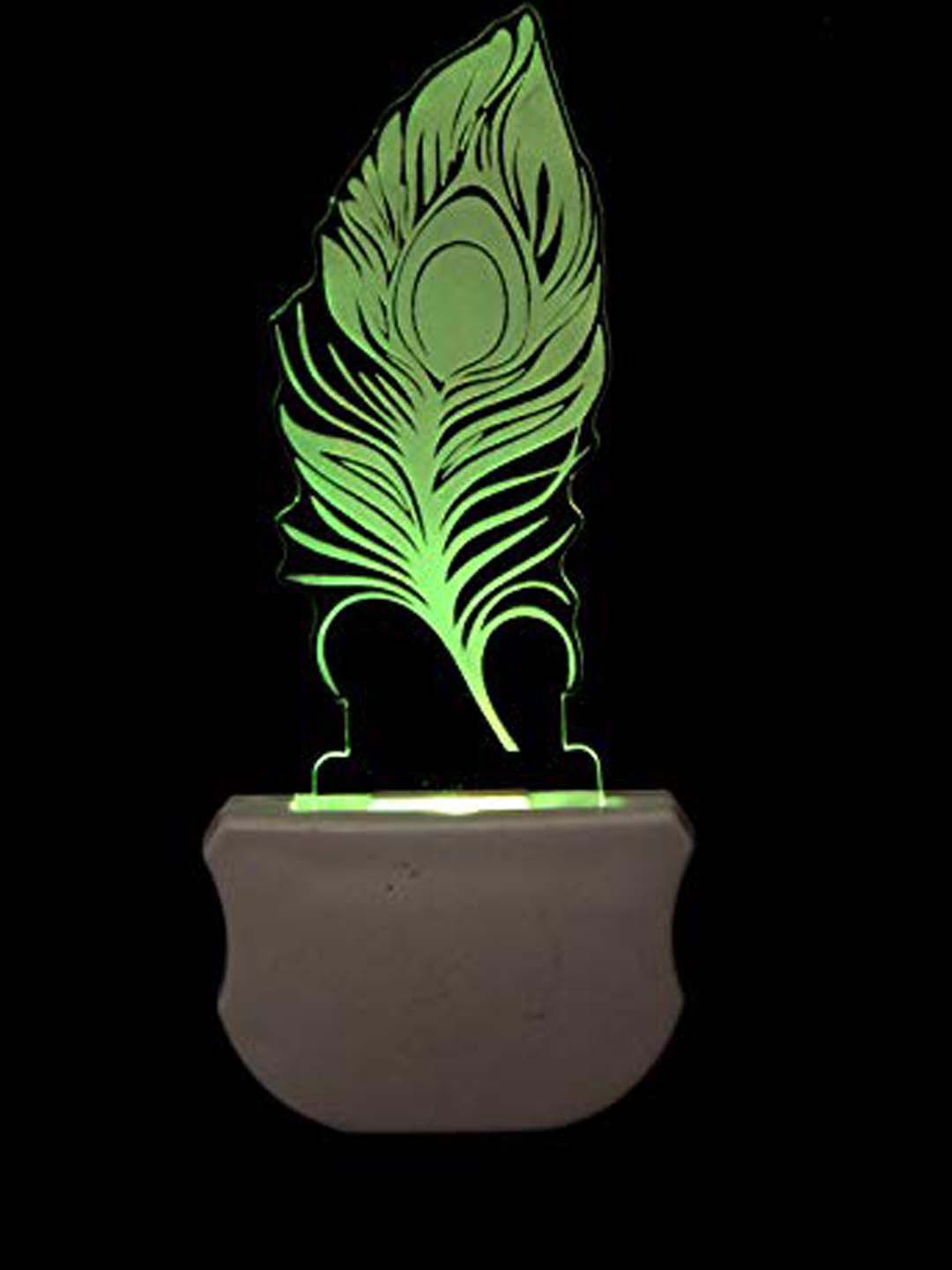

NMII White & Red Printed Peacock Feather Acrylic 3D Illusion Plug Night Lamp