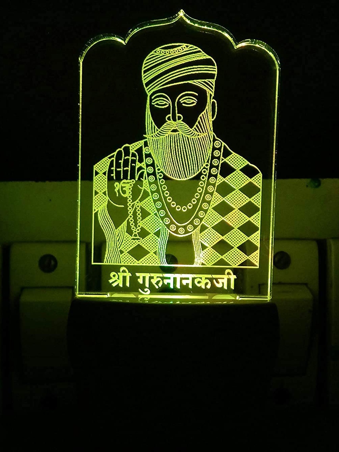 

NMII Green & Blue Printed Shri Guru Nanak Ji Acrylic 3D Illusion Plug Night Lamp