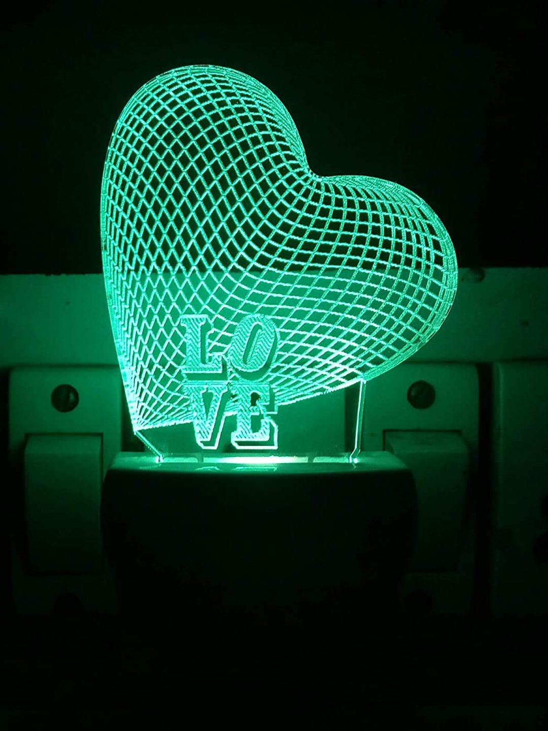 

NMII Green & Blue Printed Love Heart Acrylic 3D Illusion Plug Night Lamp