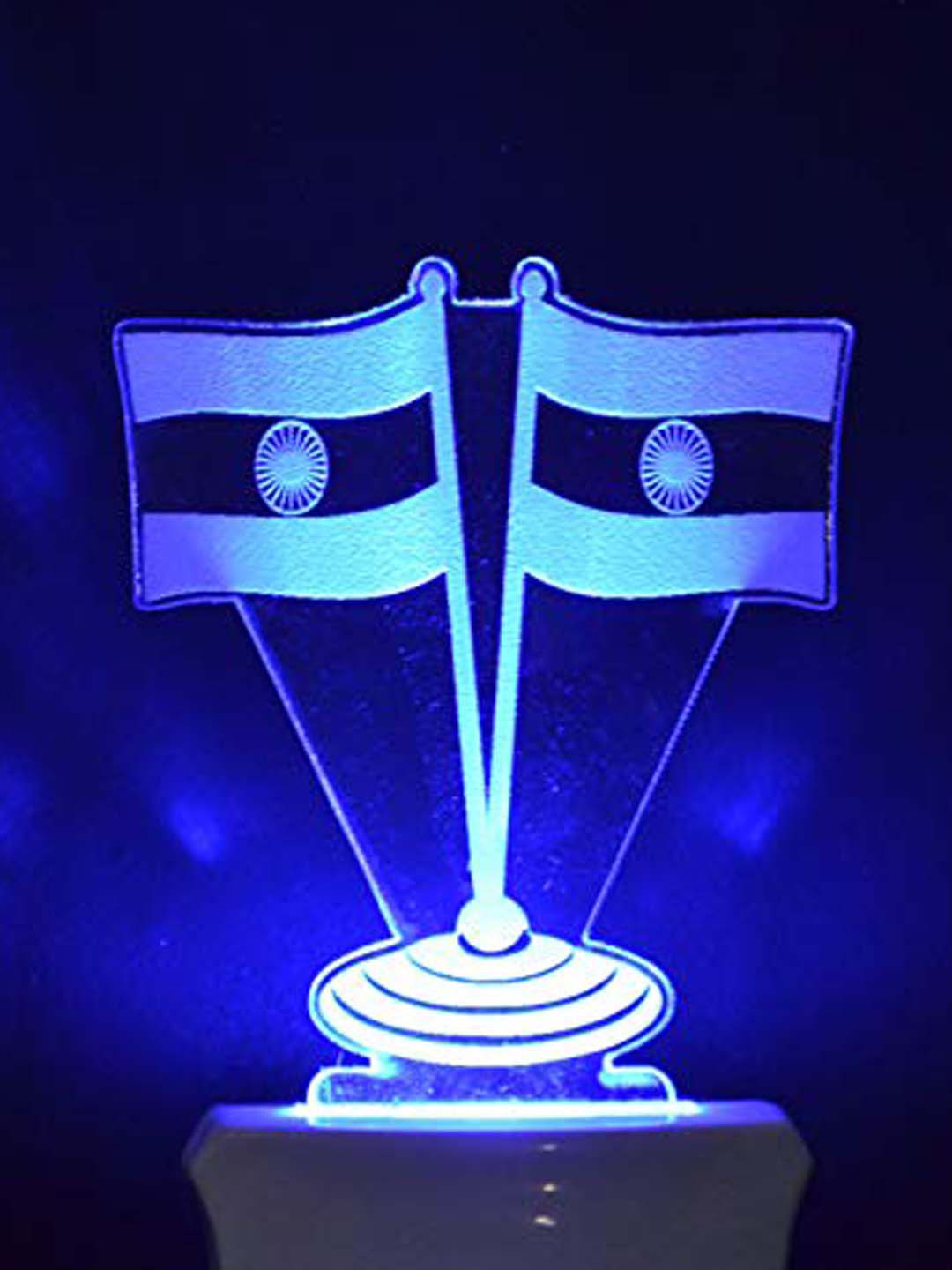 NMII White & Blue Tiranga Flag Printed 3D Illusion Night Lamp