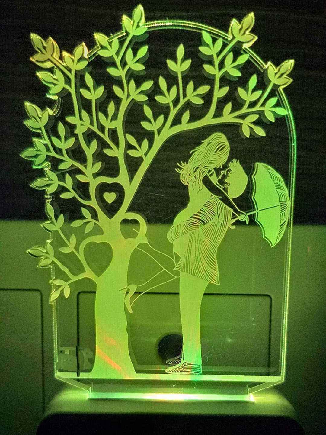 

NMII Green & Pink Printed Couple Tree Acrylic 3D Illusion Plug Night Lamp