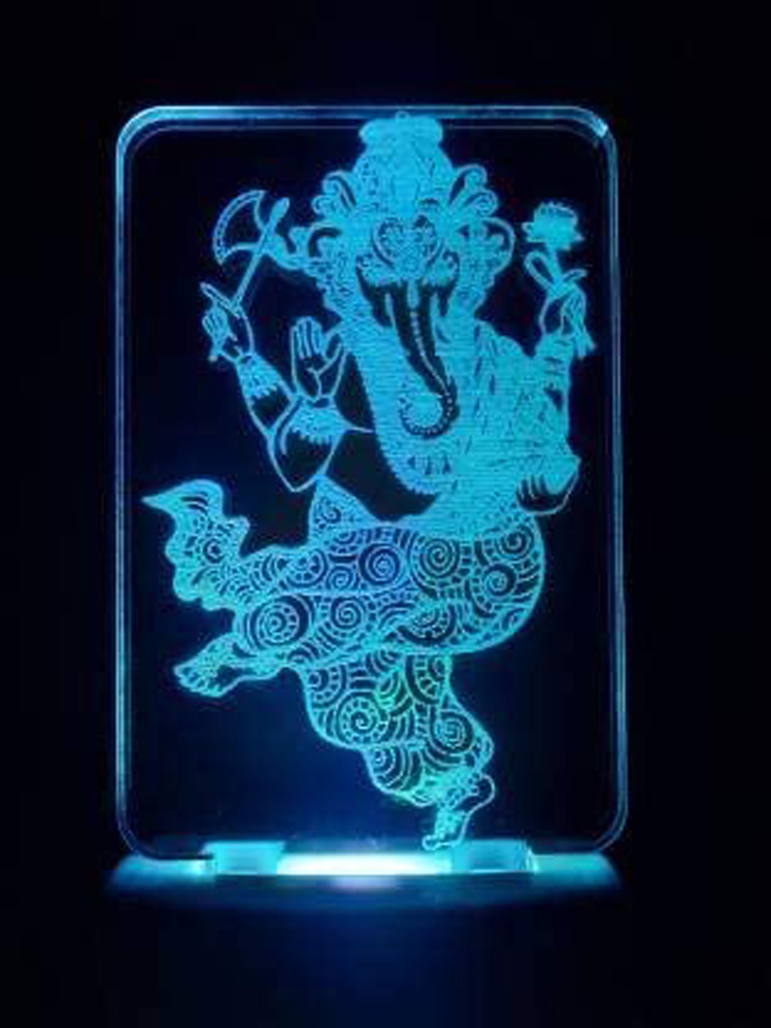 NMII Blue & Green Ganpati 3D Illusion Night Table Lamps