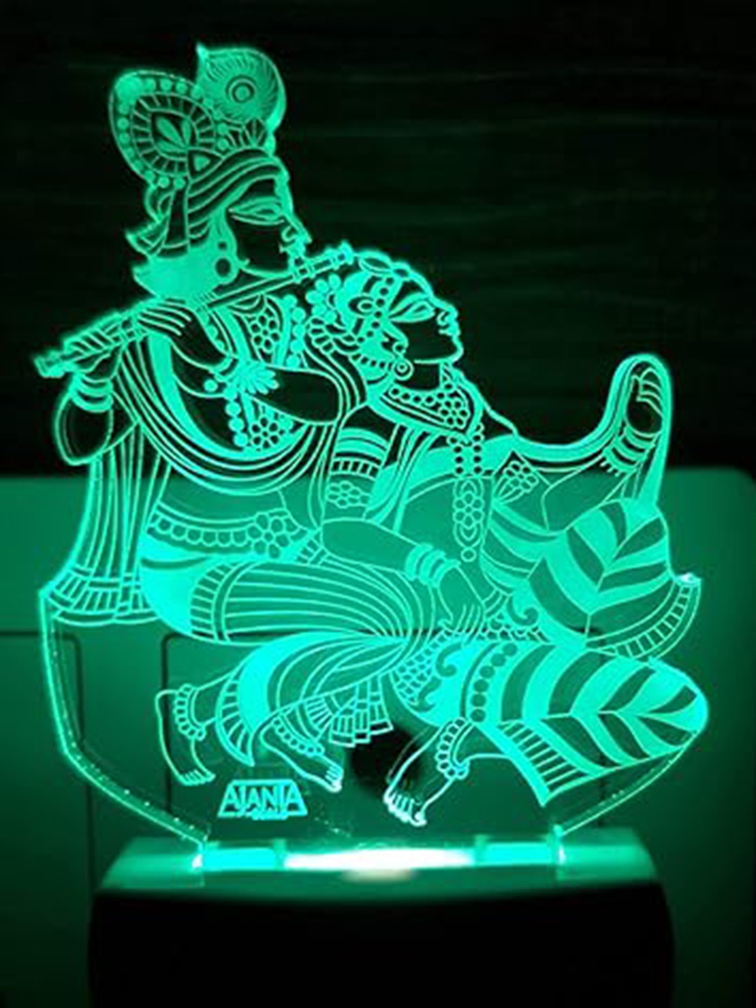 

NMII White & Green Krishna & Radha Printed 3D Illusion Night Lamp