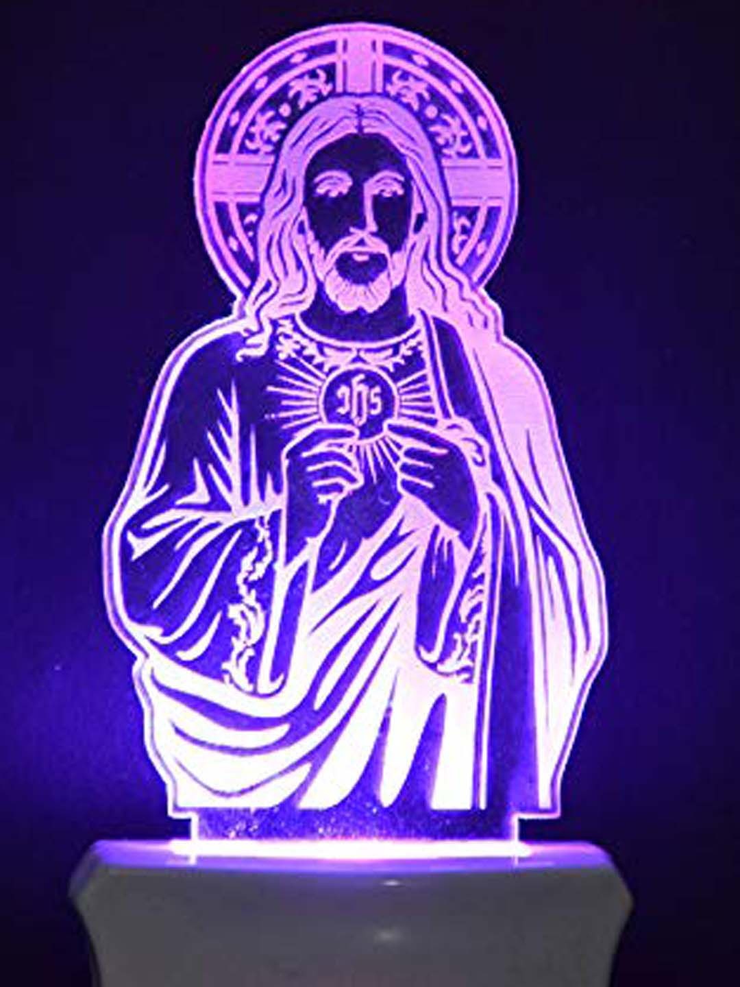 NMII Red & Blue Printed Jesus Acrylic 3D Illusion Plug Night Lamp
