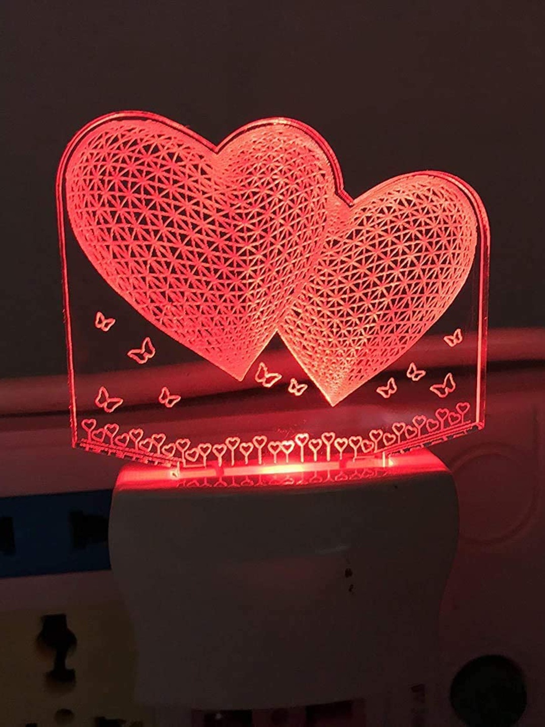 

NMII Green & Red Printed Two Hearts Acrylic 3D Illusion Plug Night Lamp