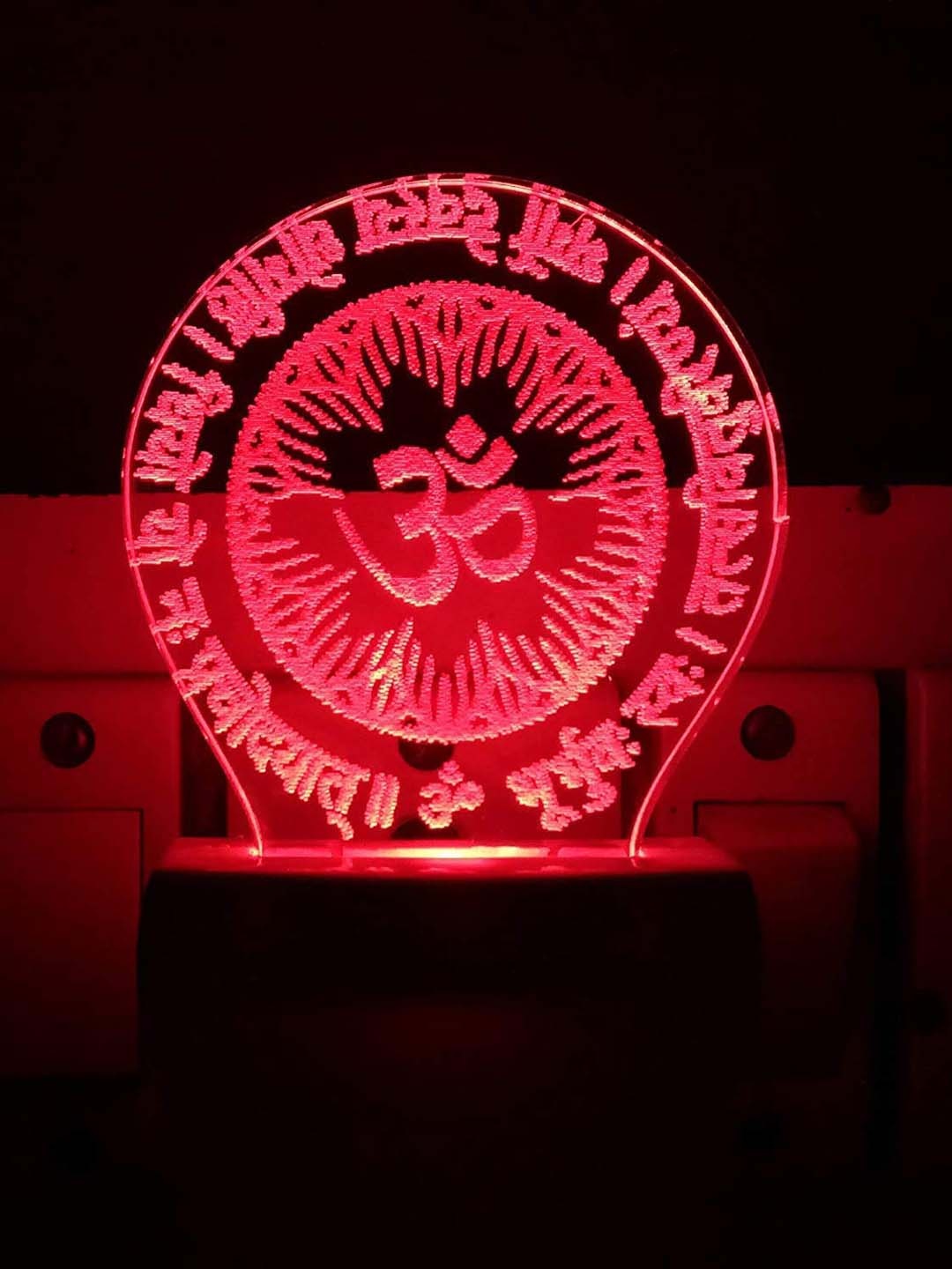 

NMII Blue & Red Printed Om Bhur Bhuva Swaha Mantra Acrylic 3D Illusion Plug Night Lamp
