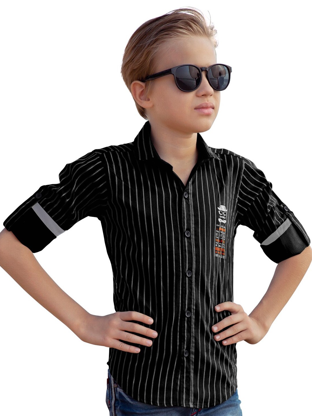 

BAESD Boys Classic Vertical Stripes Casual Shirt, Black