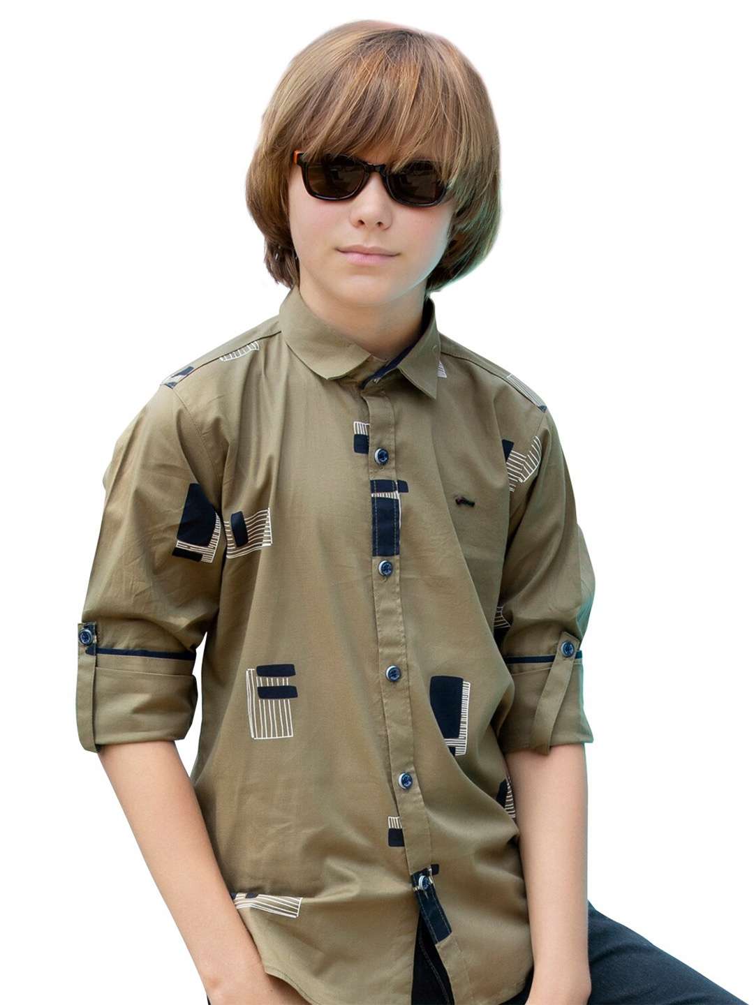 

BAESD Boys Classic Geometric Printed Cotton Casual Shirt, Olive