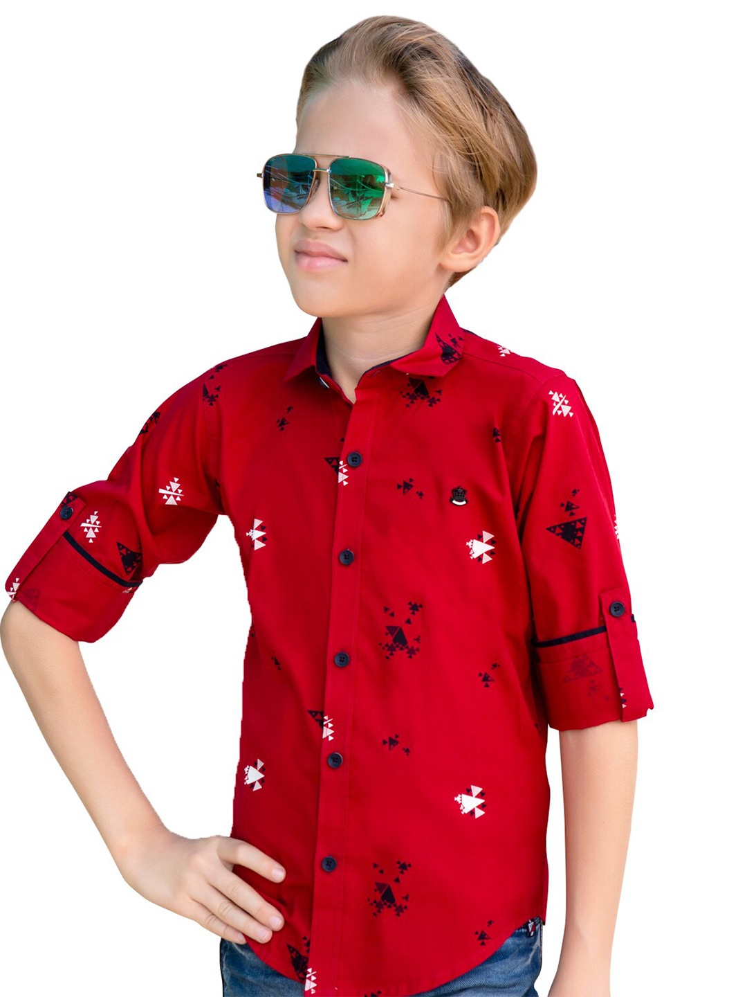 

BAESD Boys Classic Geometric Printed Cotton Casual Shirt, Maroon
