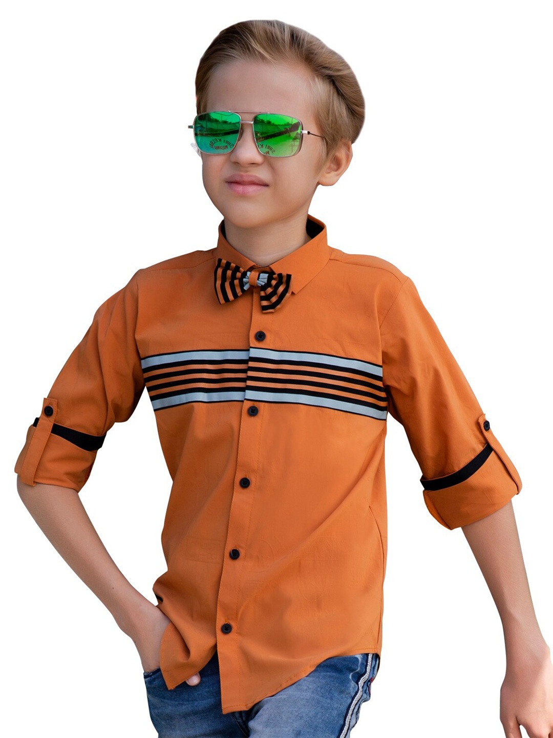 

BAESD Boys Classic Striped Casual Shirt With Bow, Rust