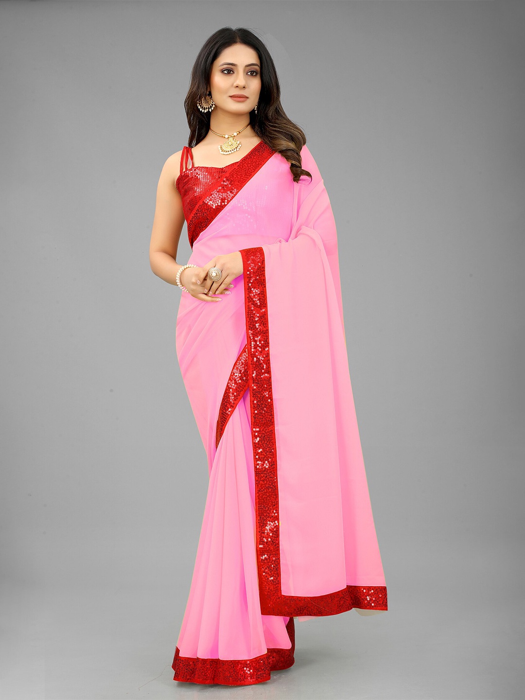 

Reeta Fashion Sequinned Pure Georgette Saree, Pink